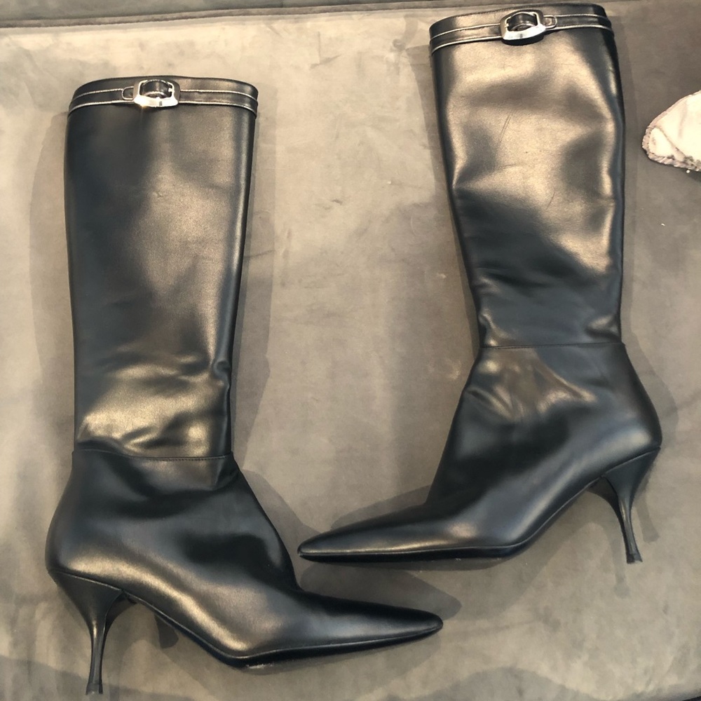 Prada black boots with short heel sz 36